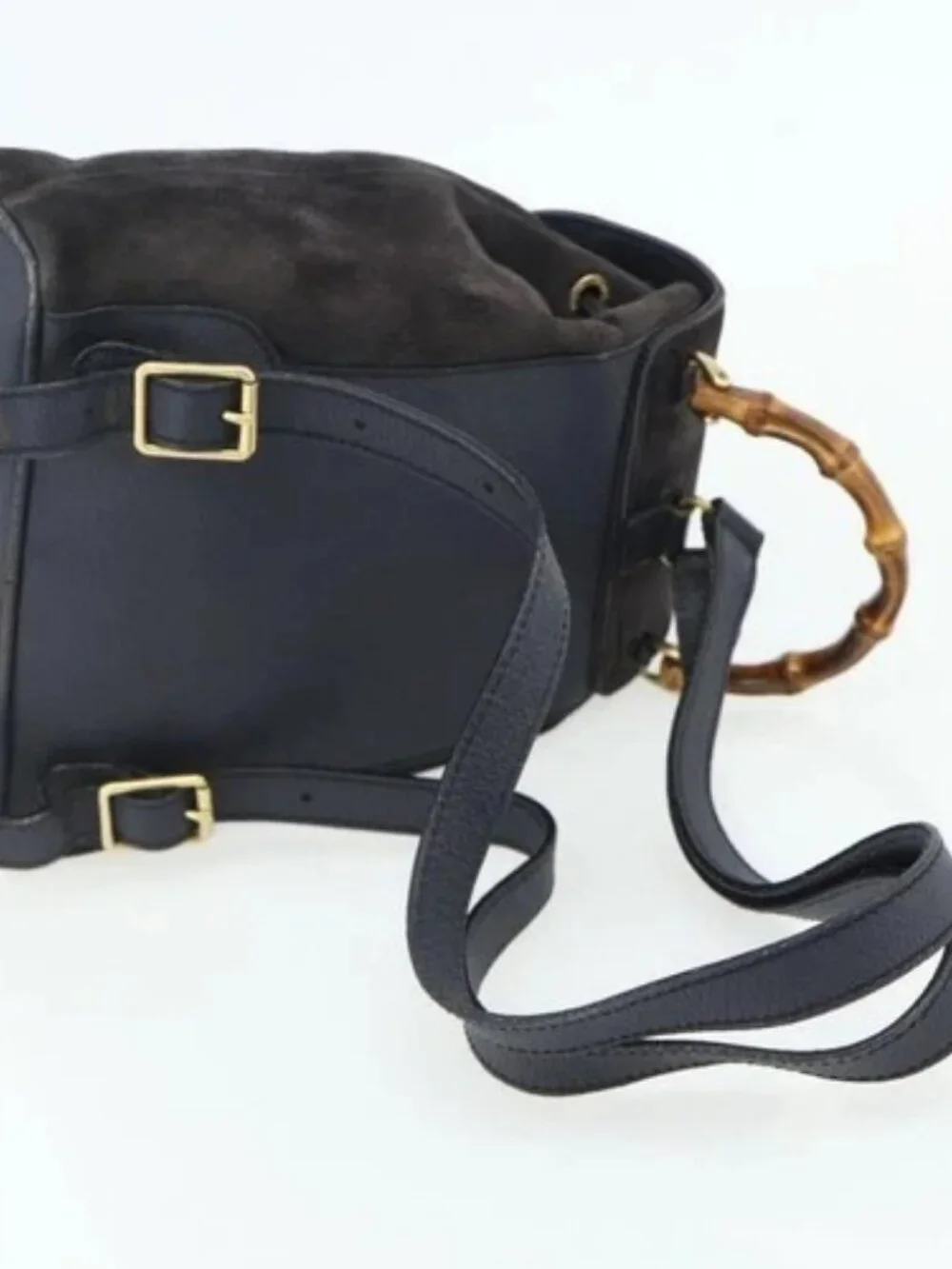 GUCCI Bamboo Backpack Suede Black Gold Auth ep14563